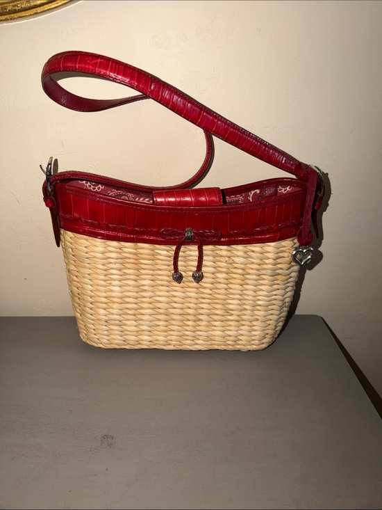 Brighton Handbags - Brighton Red Trim Woven Shoulder Bag with Heart Charm